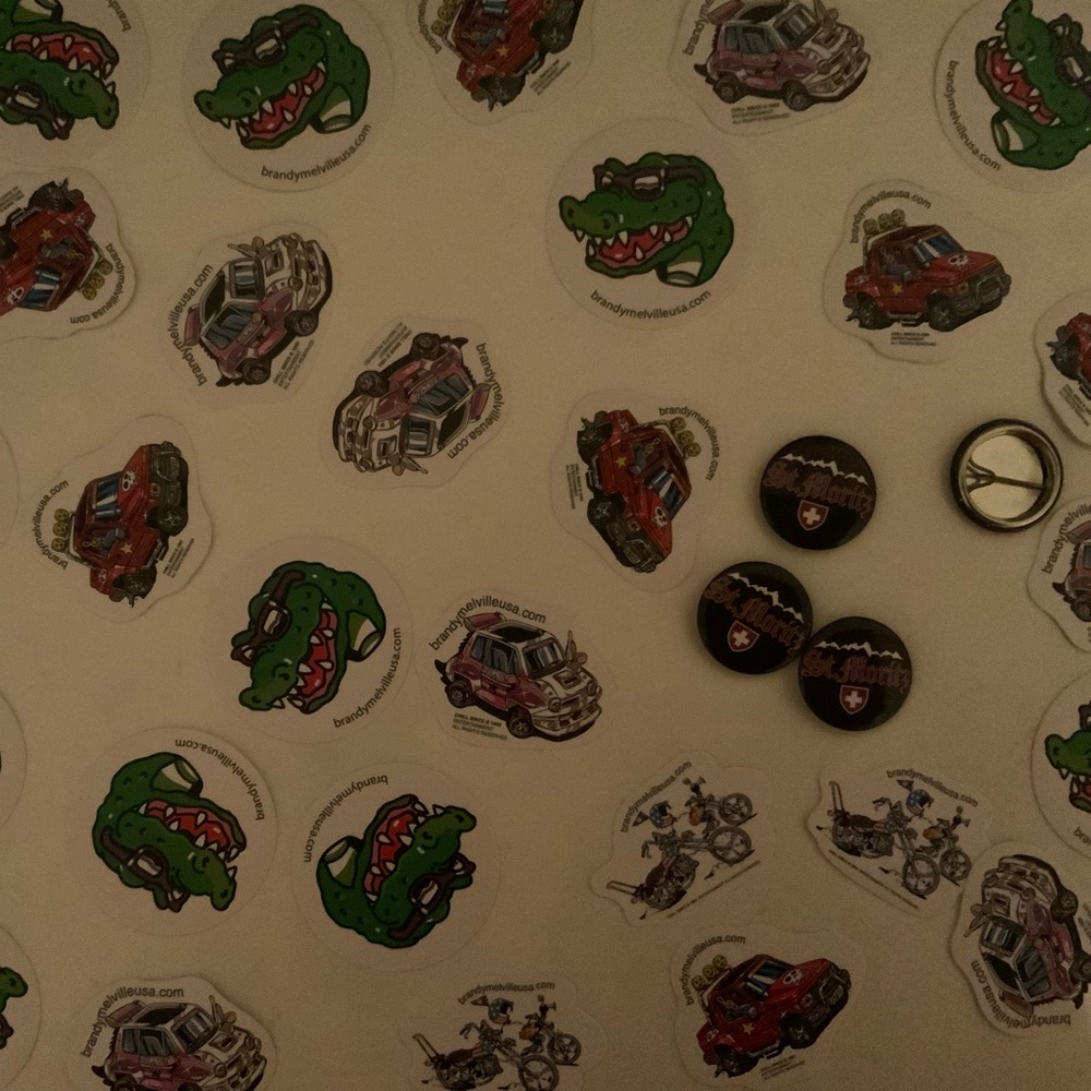 Each order may have free brandy stickers and pins